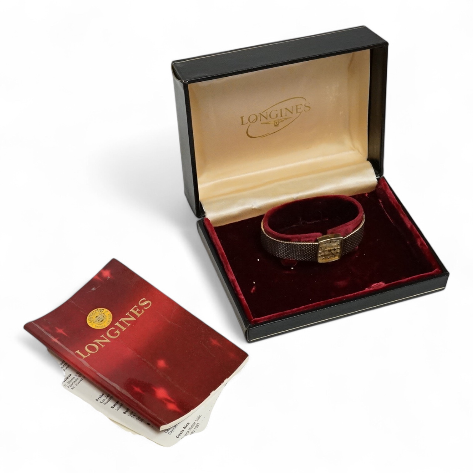A lady's early 1970's 9ct gold Longines manual wind wrist watch, on an associated 9ct gold bracelet, gross weight 38 grams, with Longines box and pamphlet.